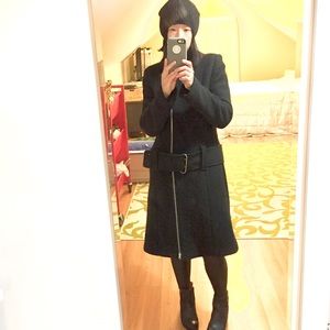 Belted Italian funnel neck wool coat